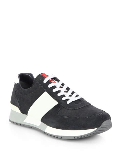 prada ala leather sneaker|Prada suede sneakers men.